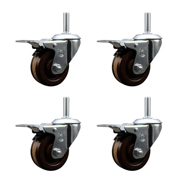 4 Inch High Temp Phenolic 34 Inch Stem Caster Set with Total Lock Brake